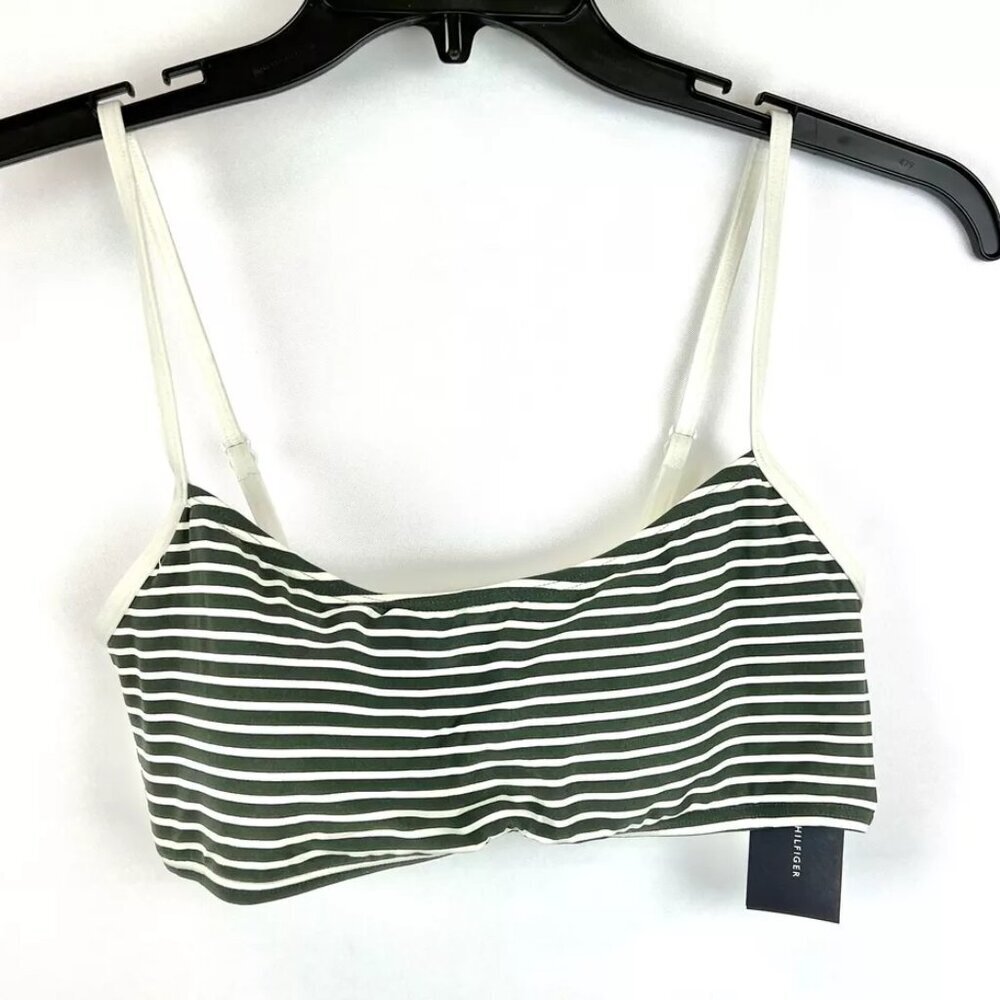 Tommy Hilfiger Women’s Green/White Striped Bikini Top Size L
